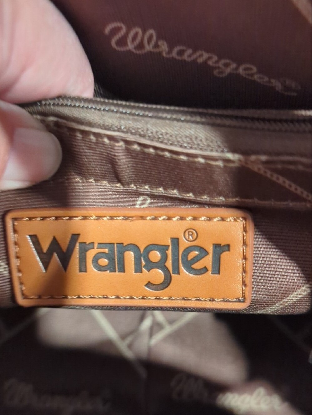 Wrangler Gray and White Aztec Canvas Tote with Brown Trim and Strap - Picture 8 of 12